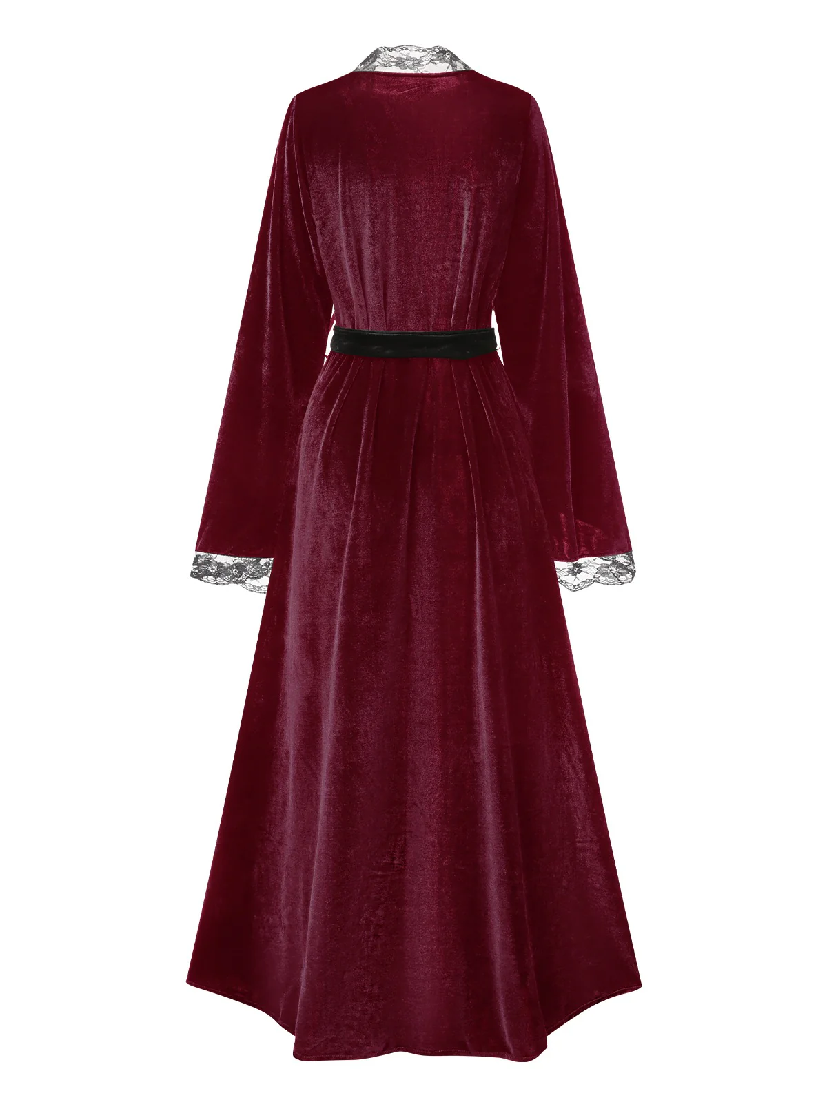 1970s Lace Trim Velvet Lounge Night Robe - Image 7