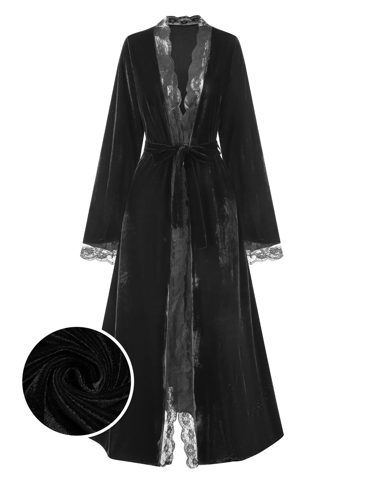 1970s Lace Trim Velvet Lounge Night Robe - Image 9