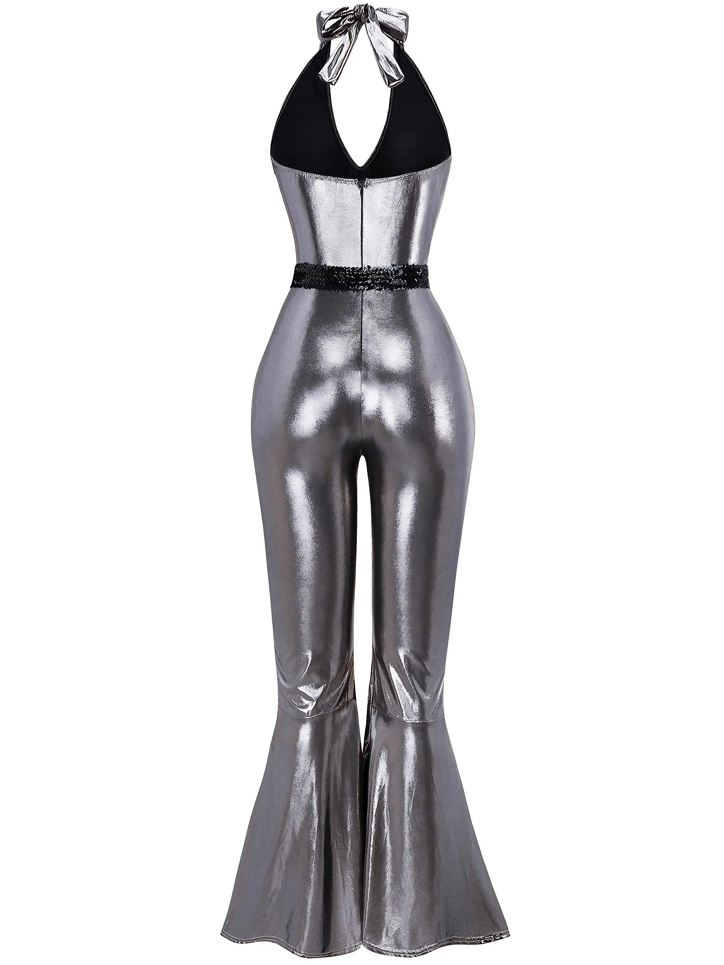 1970s Metallic Disco Halter Belted Jumpsuit - Image 7