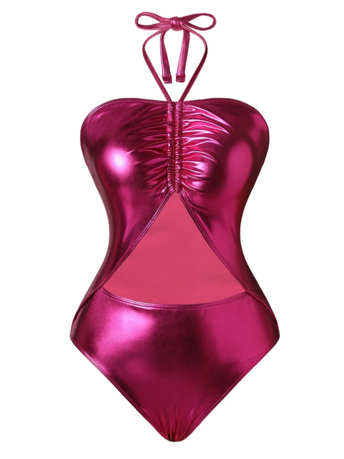 1970s Metallic Halter Neck Cutout One-Piece Swimsuit - Image 2