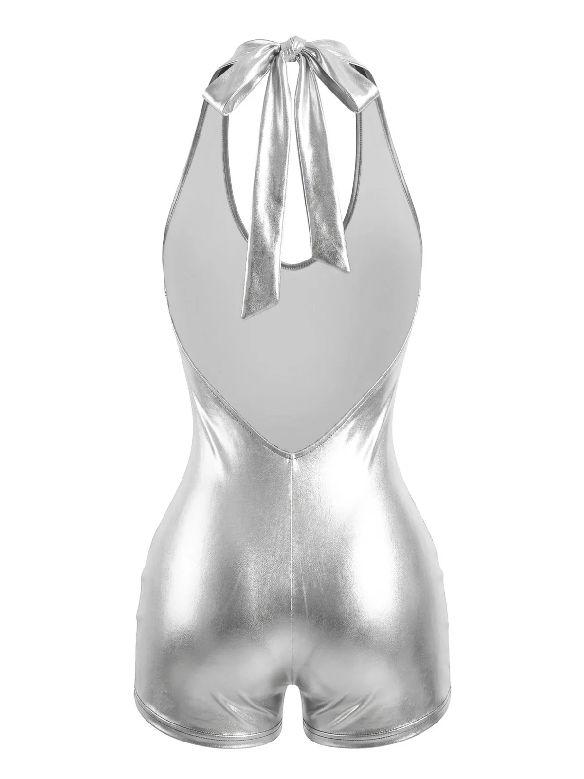 1970s Metallic Halter V-Neck Backless Romper - Image 7