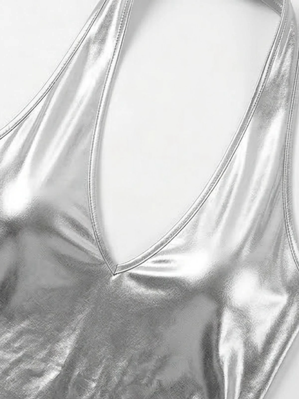 1970s Metallic Halter V-Neck Backless Romper - Image 9