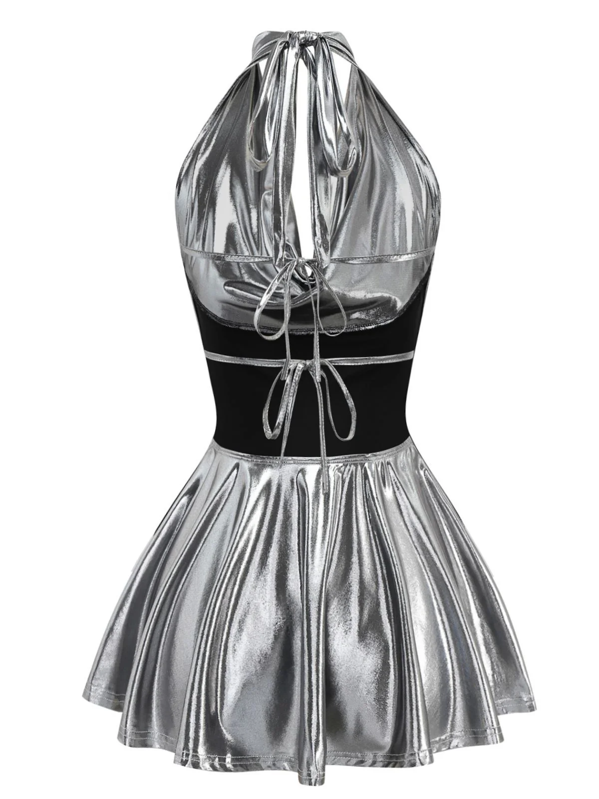 1970s Metallic V-Neck Pleated Mini Dress - Image 2