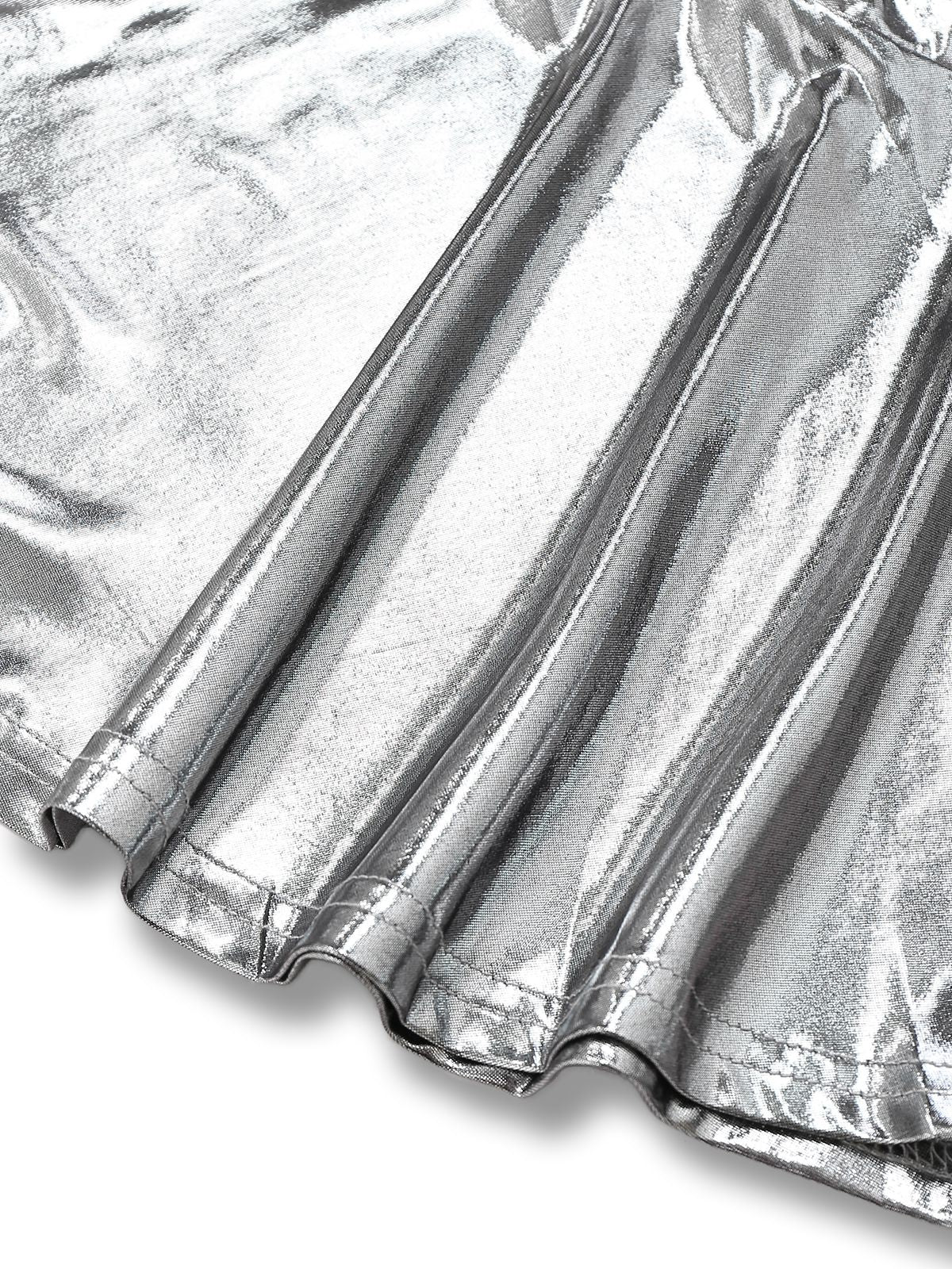 1970s Metallic V-Neck Pleated Mini Dress - Image 3