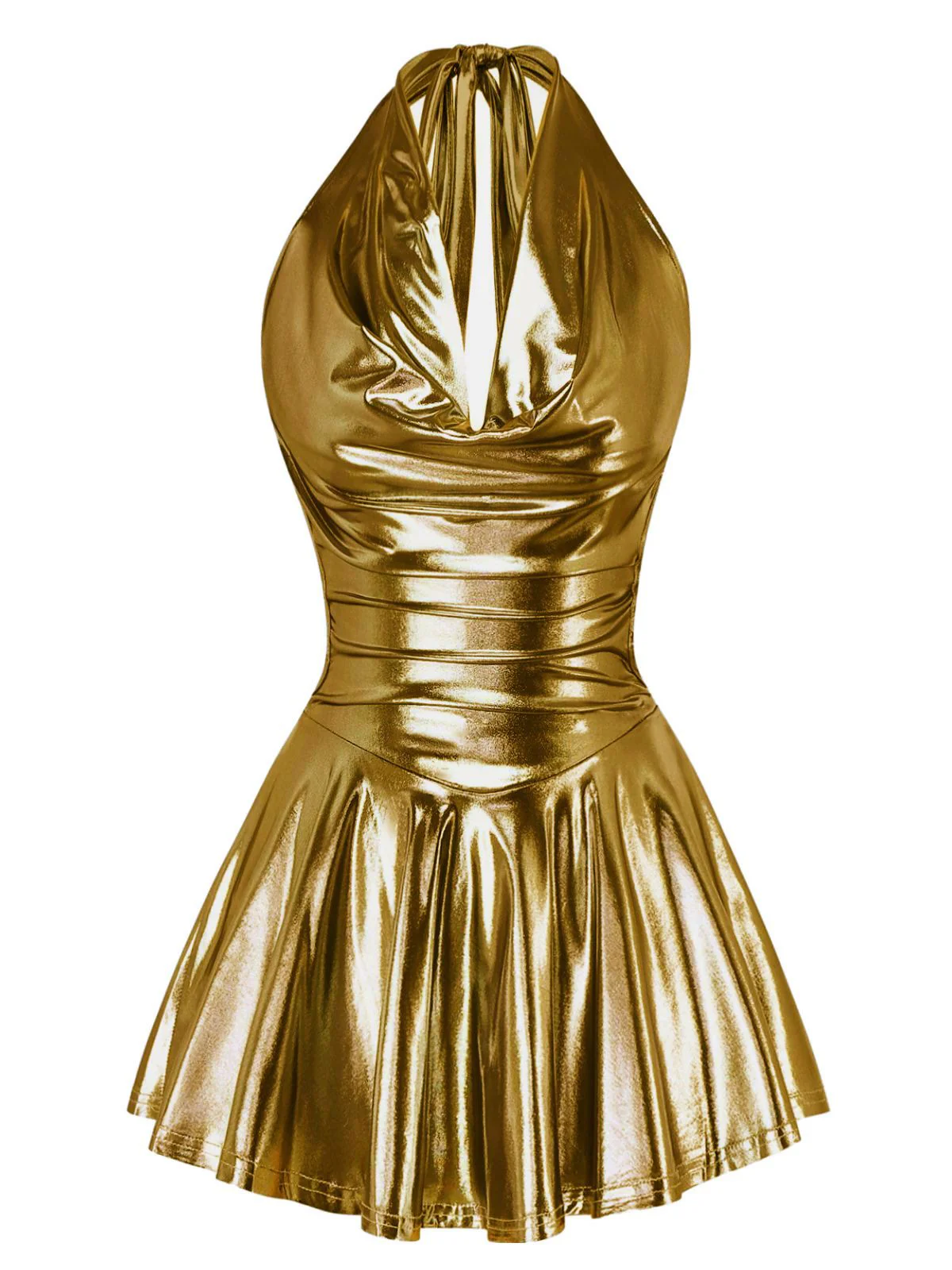 1970s Metallic V-Neck Pleated Mini Dress - Image 5