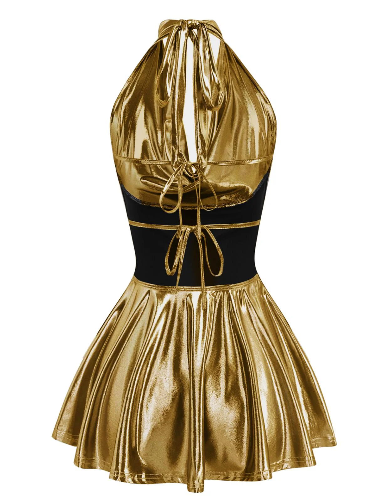 1970s Metallic V-Neck Pleated Mini Dress - Image 6