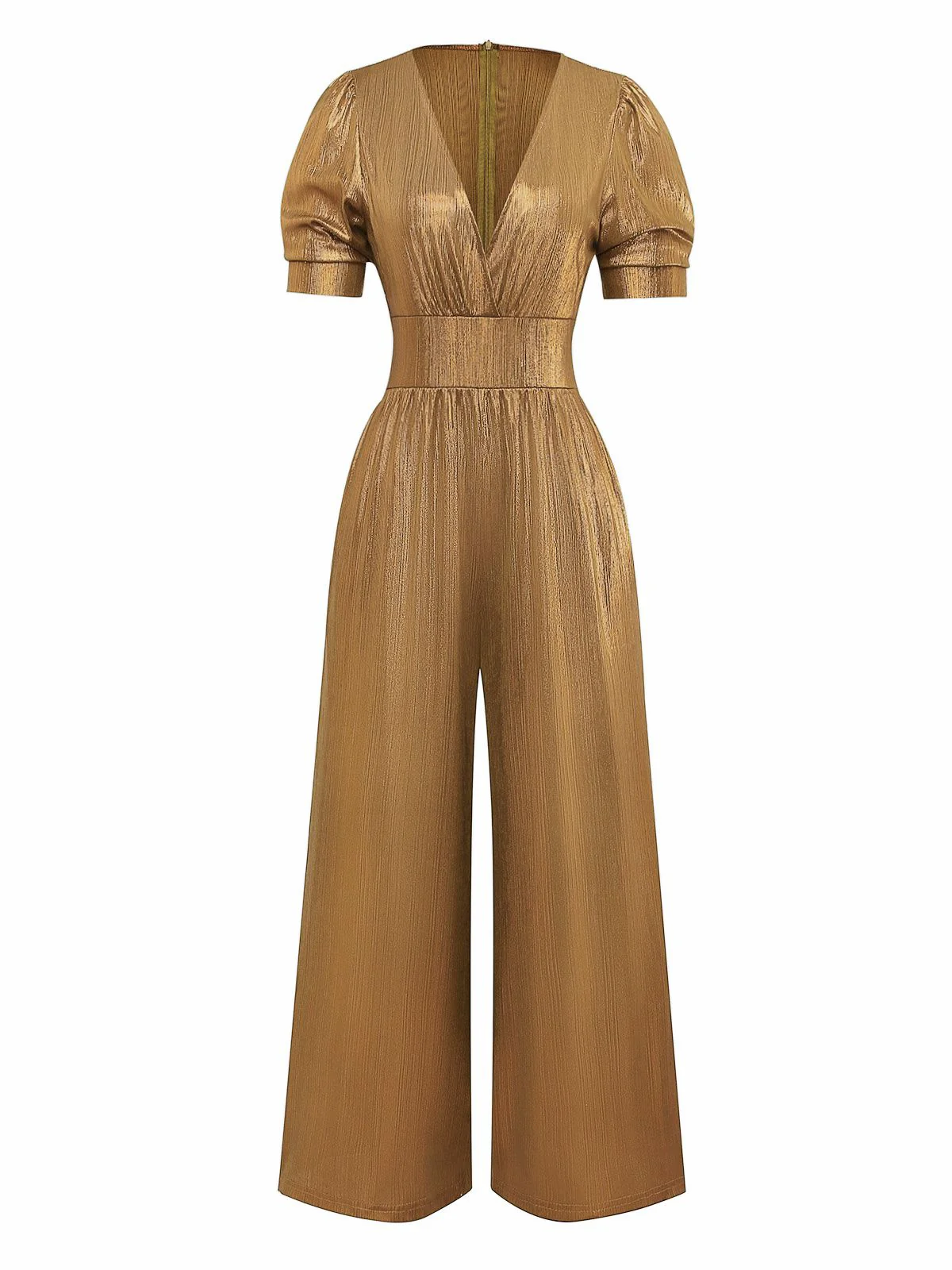 1970s Metallic V-Neck Wide-Leg Jumpsuit - Image 6