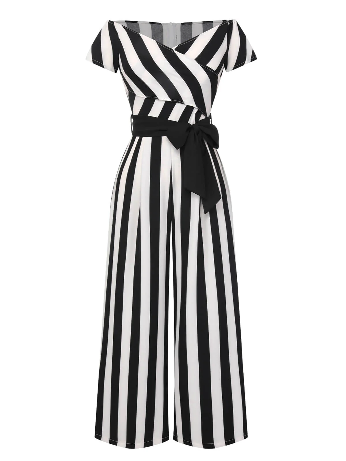 1960s Off-Shoulder Wide Stripe Jumpsuit - Image 2