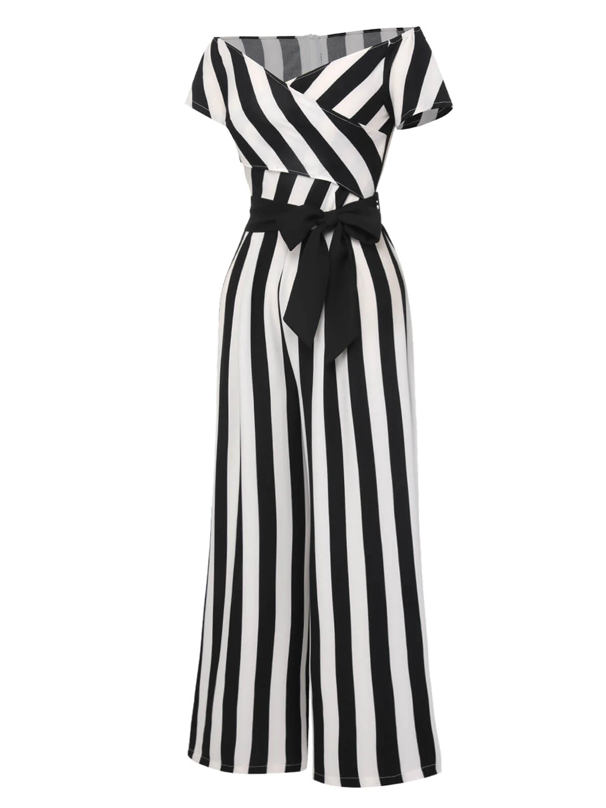 1960s Off-Shoulder Wide Stripe Jumpsuit - Image 3
