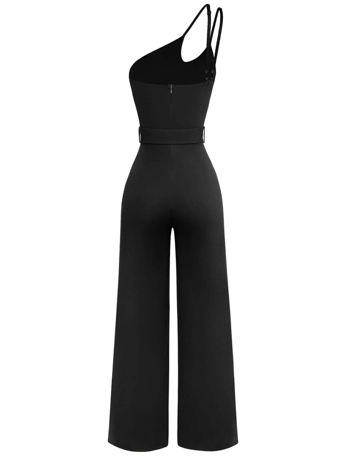 1970s One-Shoulder Studded Belted Jumpsuit - Image 7