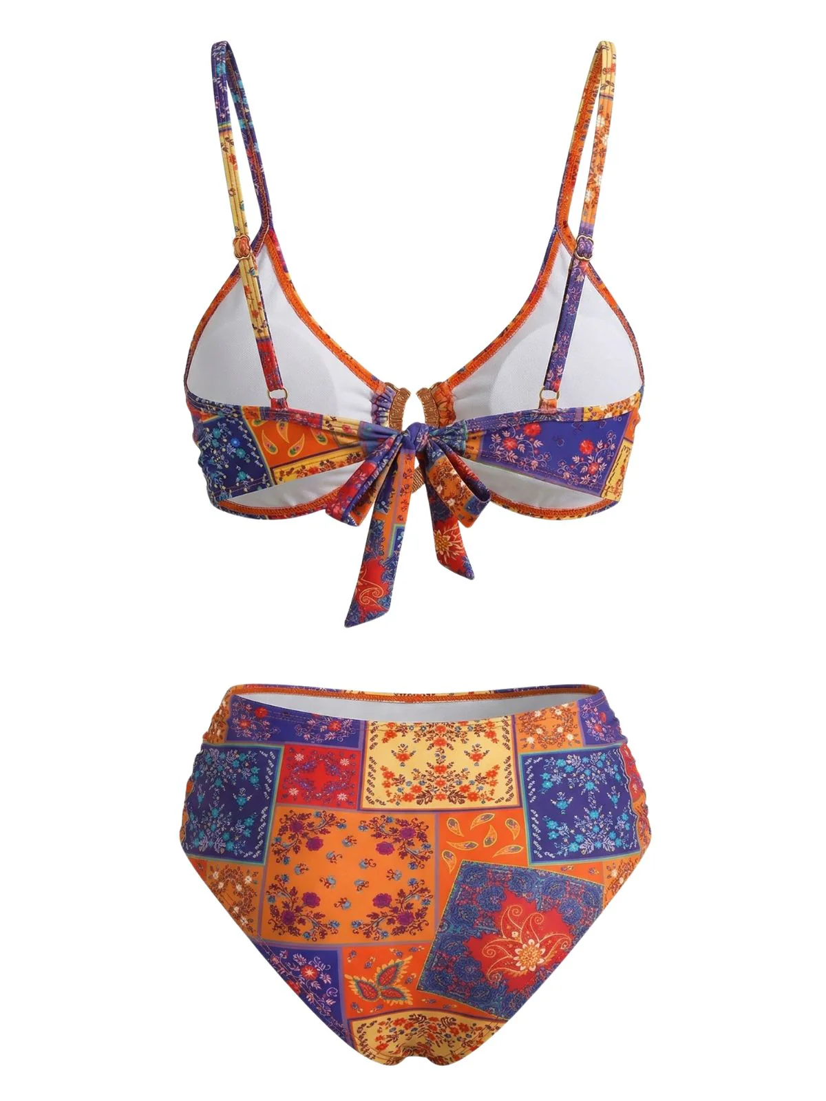 1970s Paisley Floral Bikini Set With Crystal Horseshoe Ring - Image 3