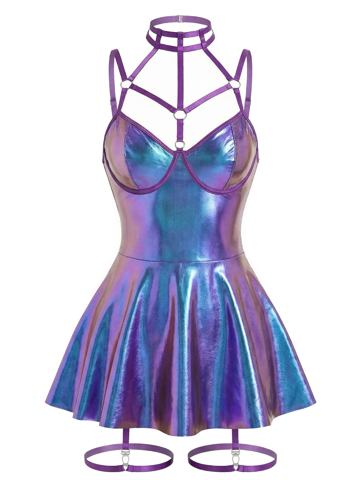 1970s Patent Leather Halter Laser Slip Nightdress - Image 2