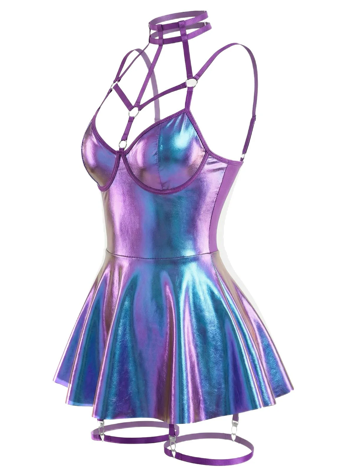 1970s Patent Leather Halter Laser Slip Nightdress - Image 3