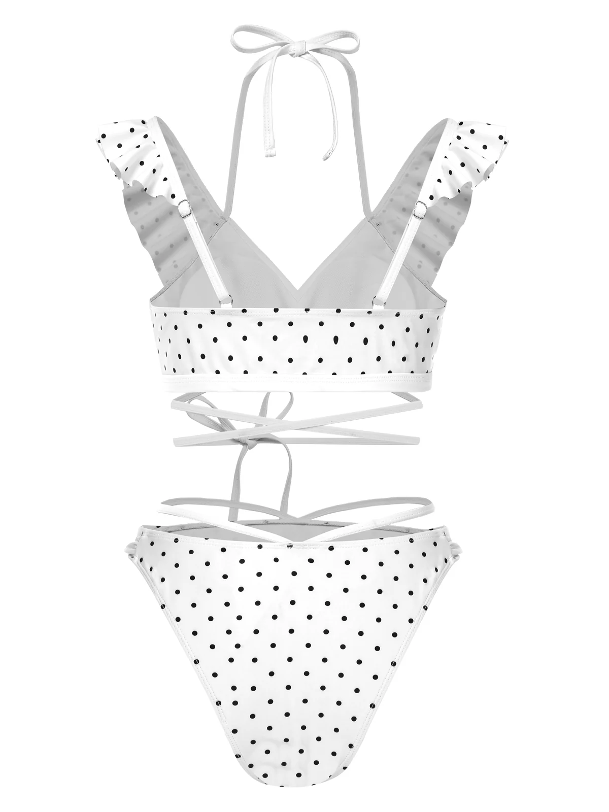 1970s Polka Dot Lace-Up Ruffled Bikini Set - Image 2