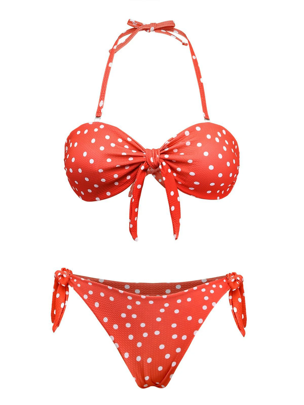 1970s Polka Dot Tie-Front Strapless Bikini Set - Image 2