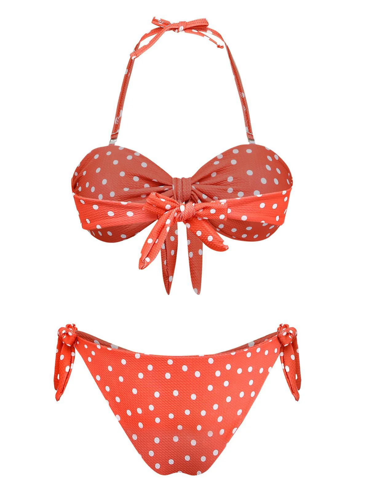1970s Polka Dot Tie-Front Strapless Bikini Set - Image 3