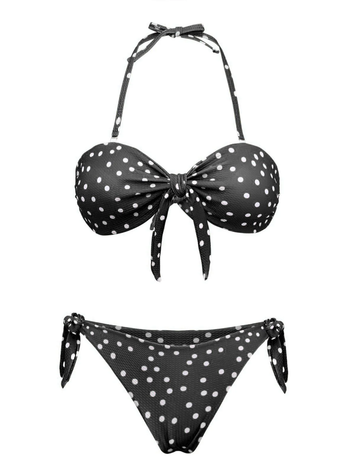1970s Polka Dot Tie-Front Strapless Bikini Set - Image 8