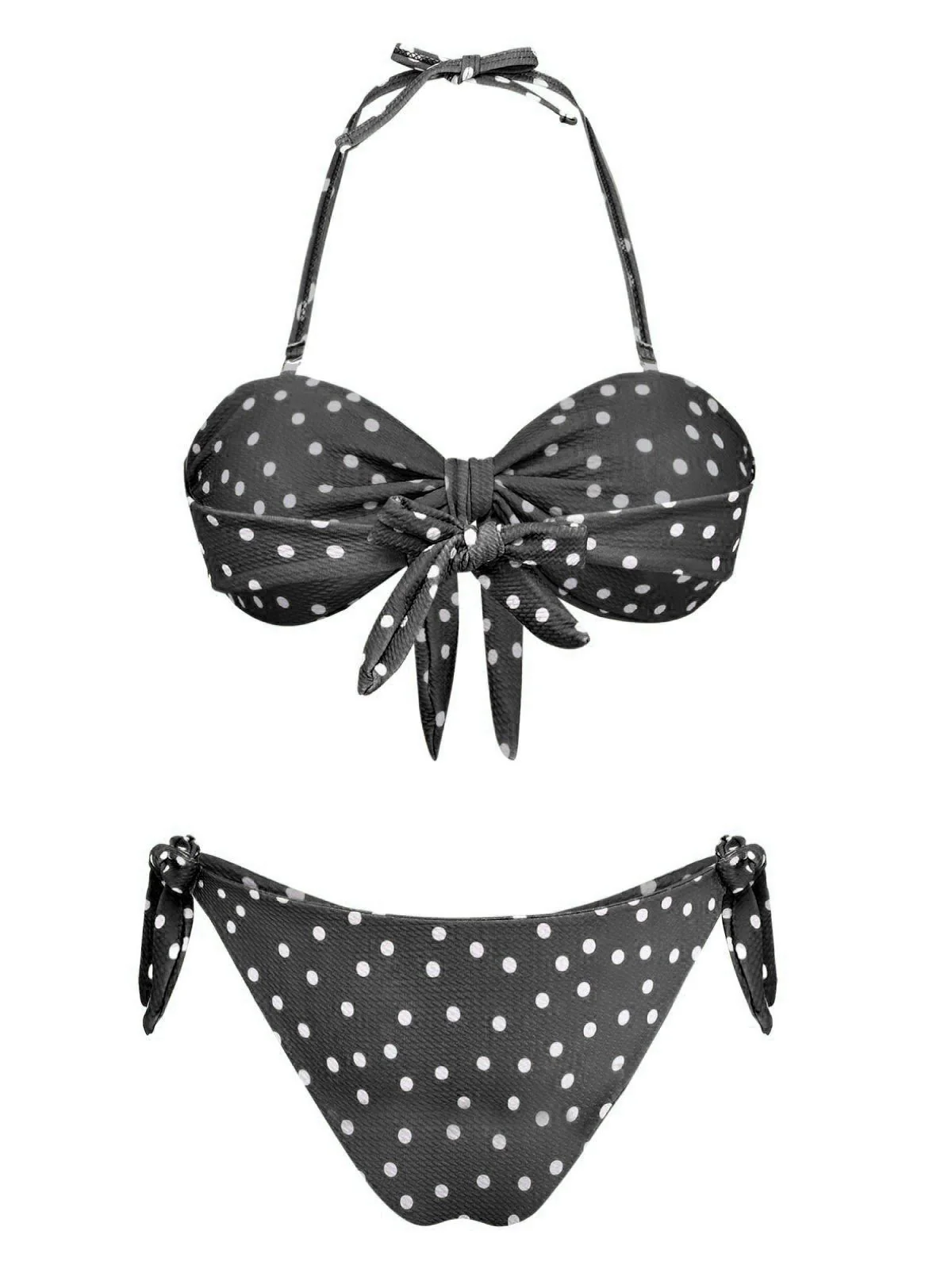 1970s Polka Dot Tie-Front Strapless Bikini Set - Image 9