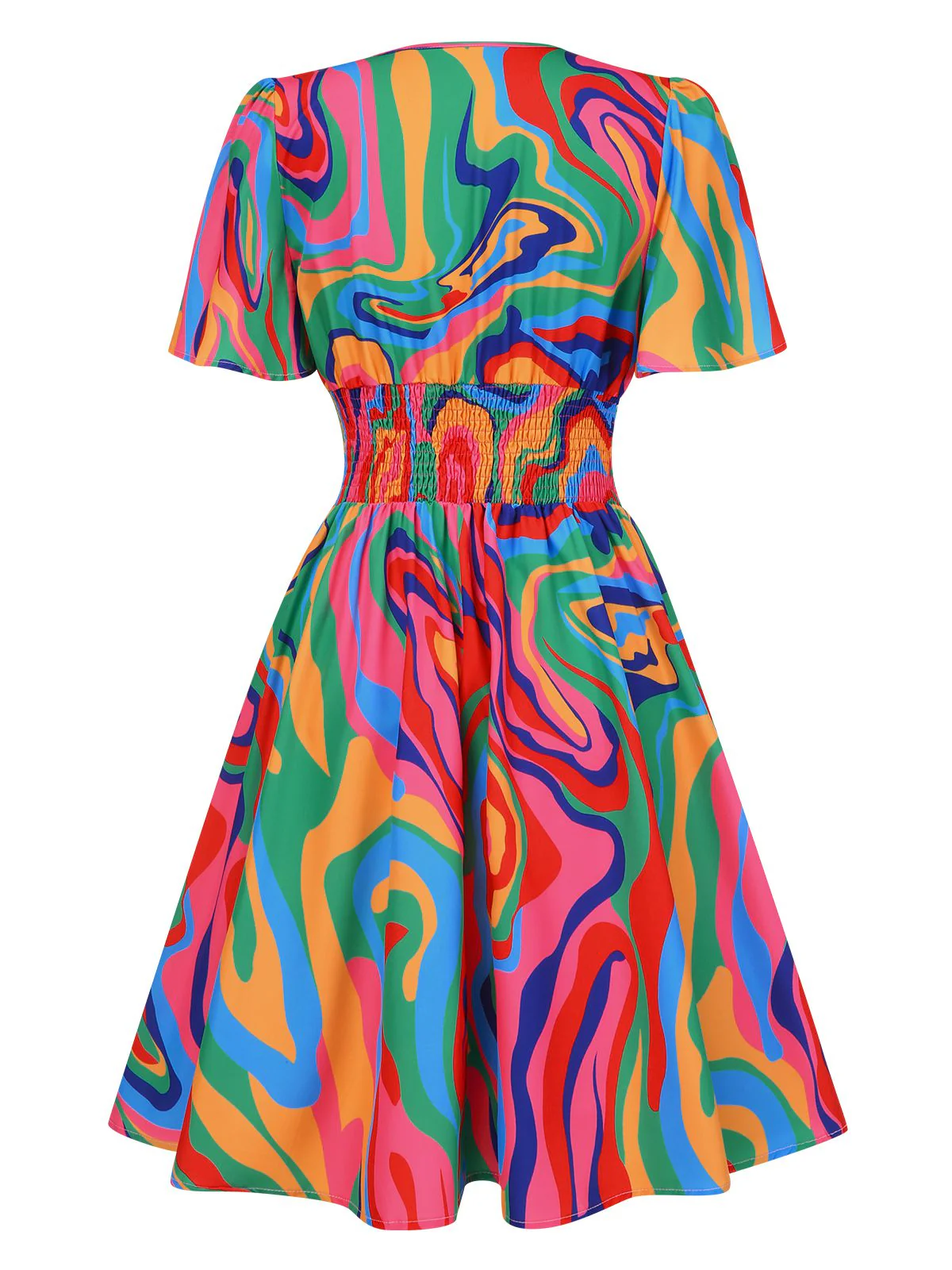 1970s Psychedelic Print V-Neck Dress - Image 3