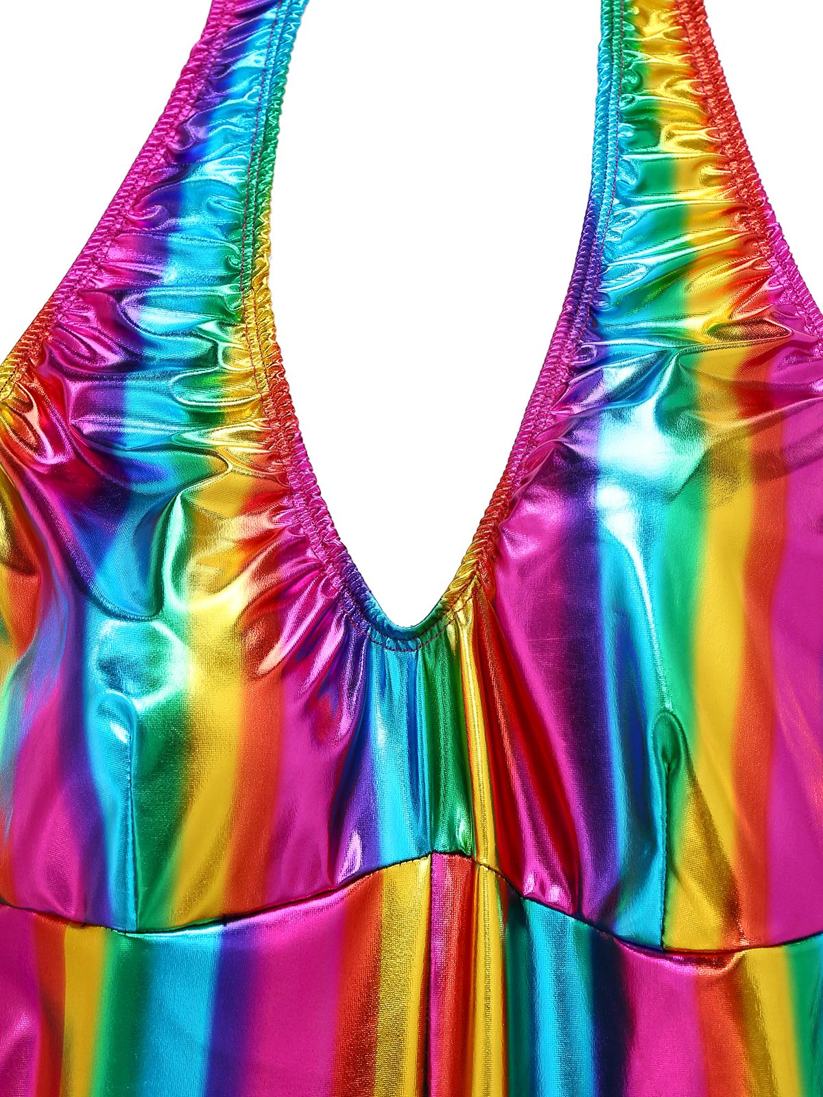 1970s Rainbow Colorblock Disco Halter Jumpsuit - Image 15