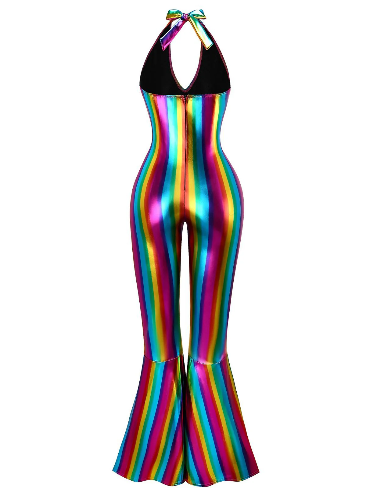 1970s Rainbow Colorblock Disco Halter Jumpsuit - Image 2