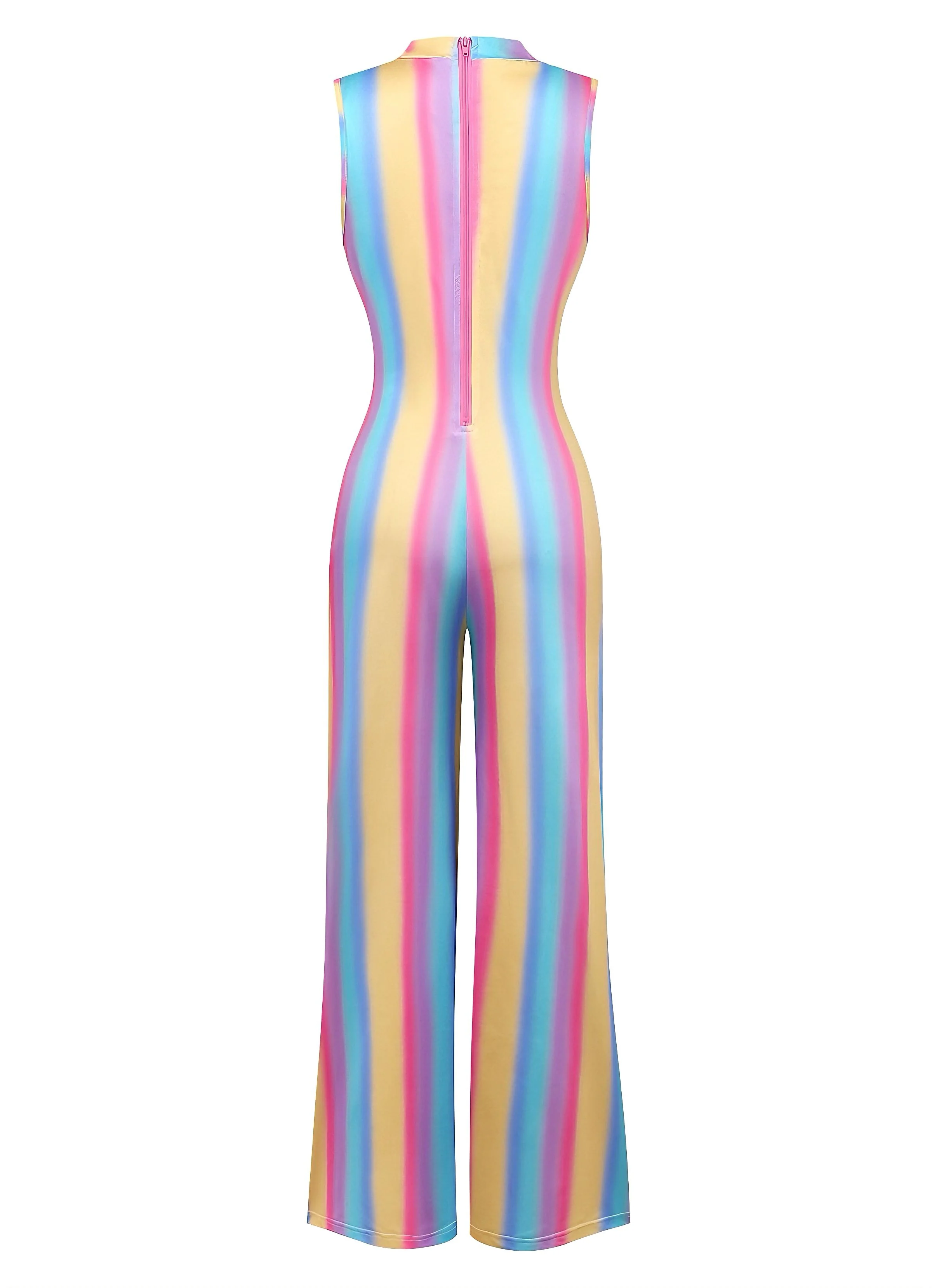 1970s Rainbow Stripe Sleeveless Wide-Leg Jumpsuit - Image 2