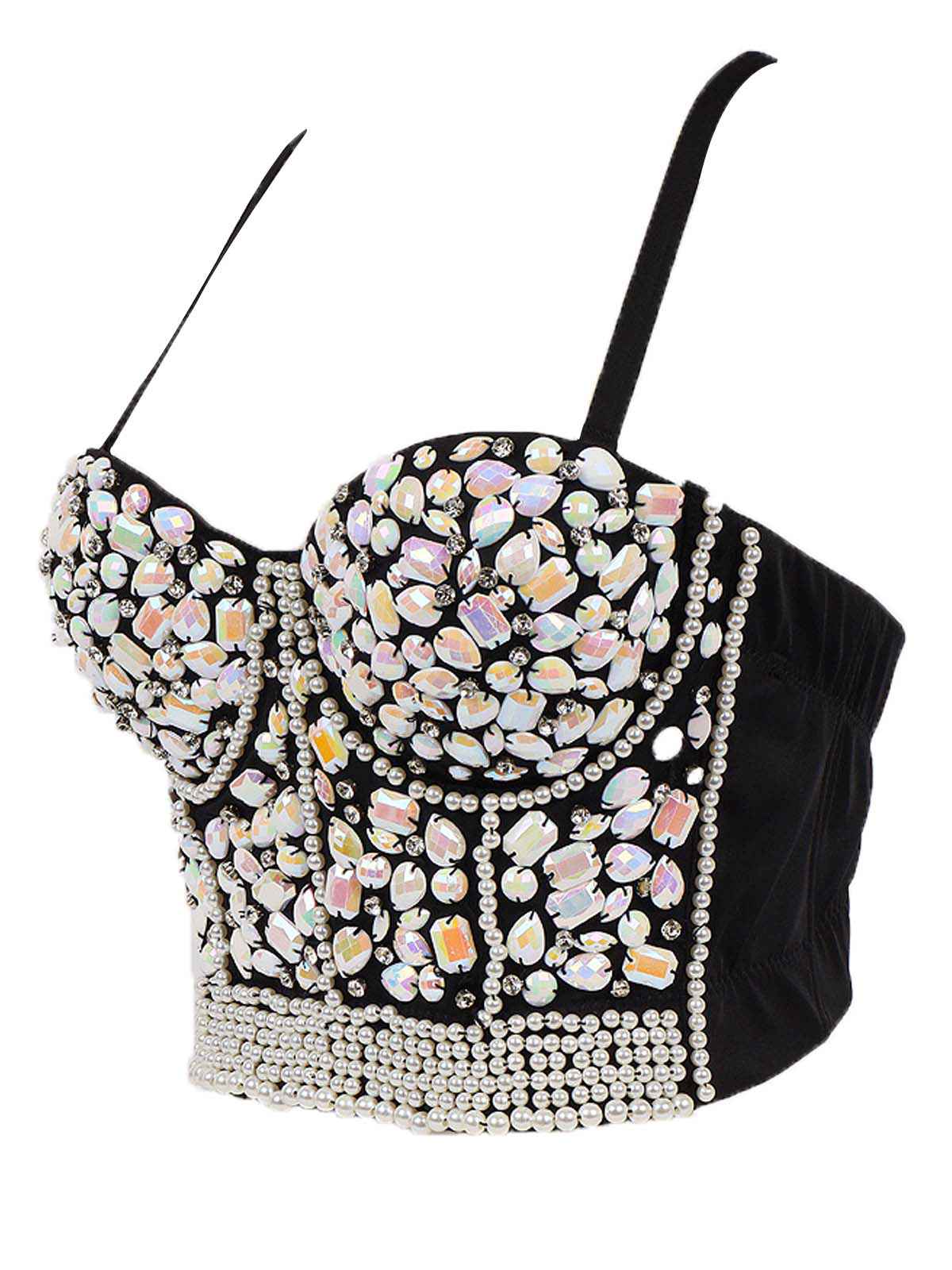 1970s Rhinestone Pearl Spaghetti Strap Corset Top - Image 2