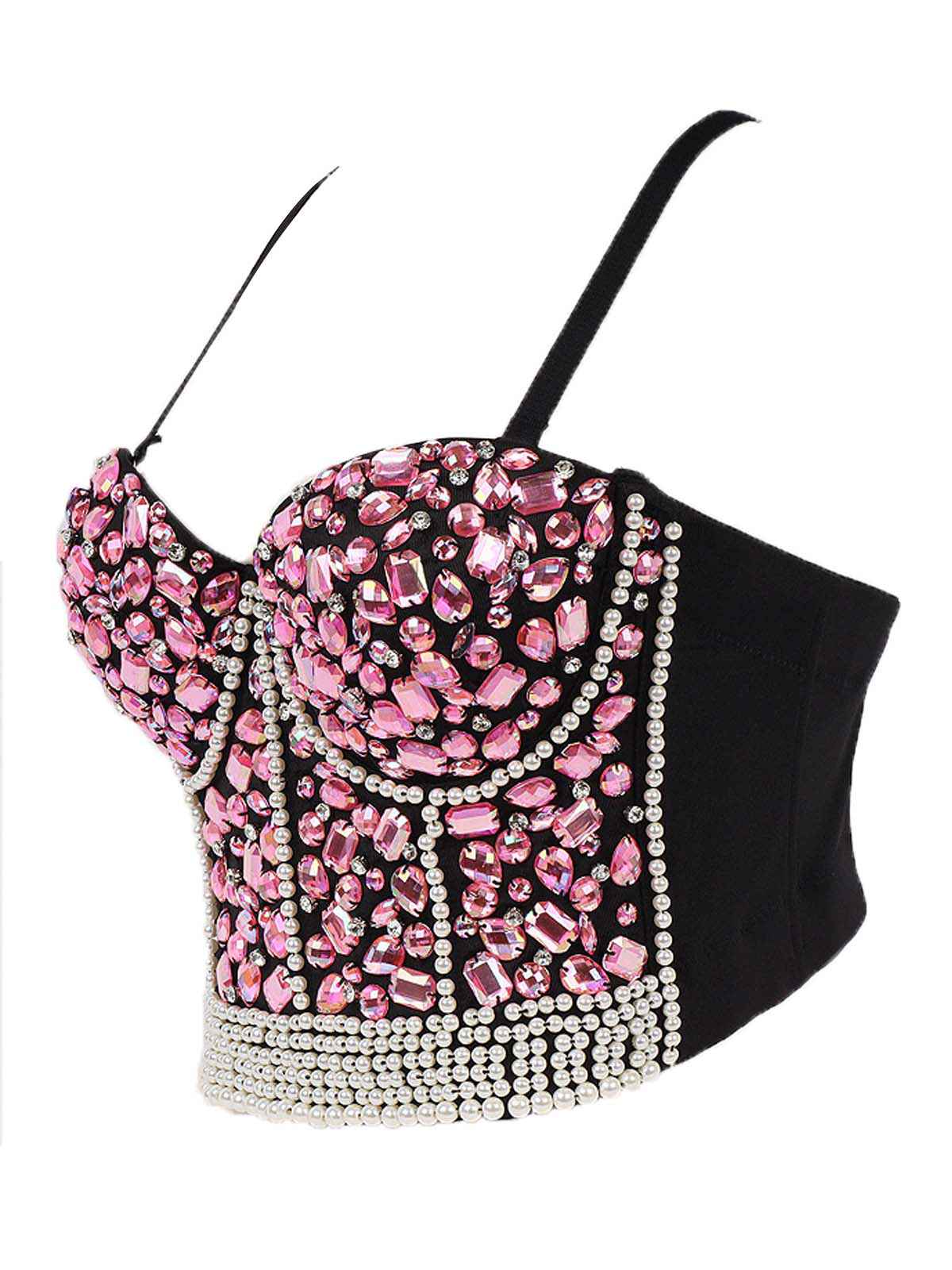 1970s Rhinestone Pearl Spaghetti Strap Corset Top - Image 6