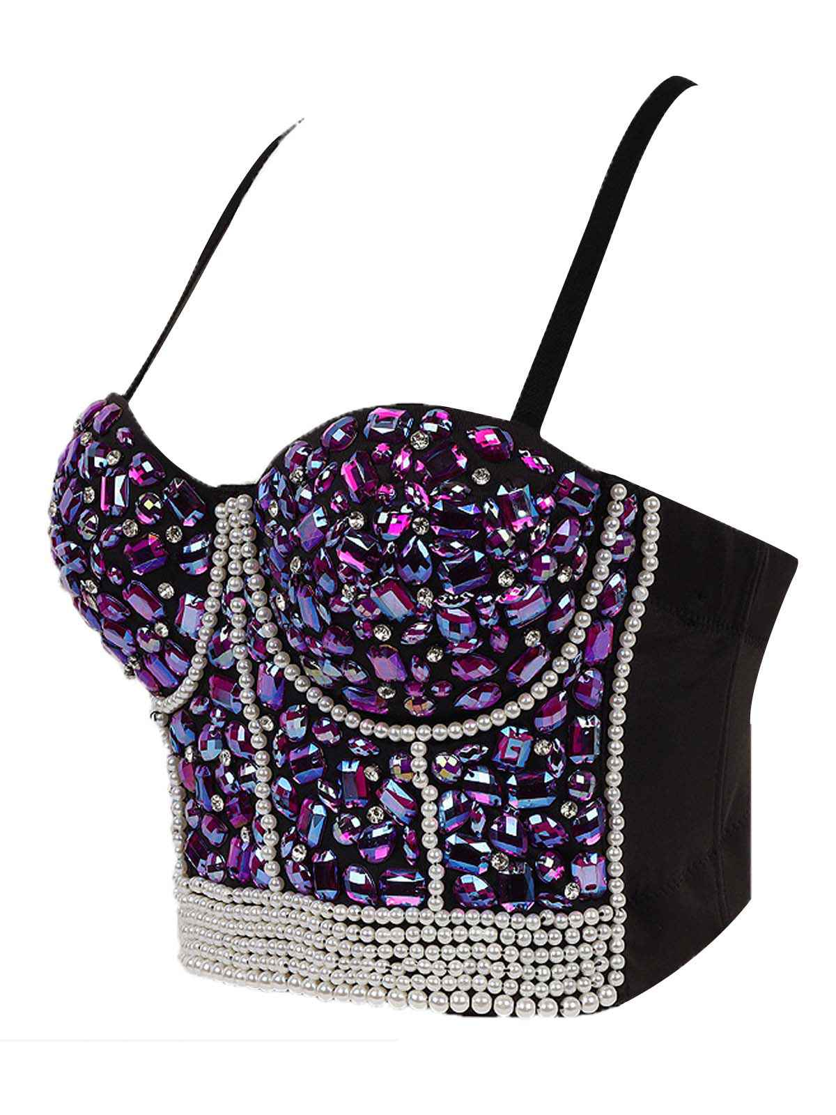 1970s Rhinestone Pearl Spaghetti Strap Corset Top - Image 9