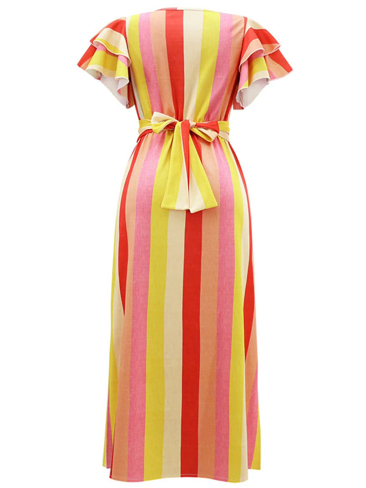 1970s Roman Stripes Ruffle Sleeve Dress - Image 2