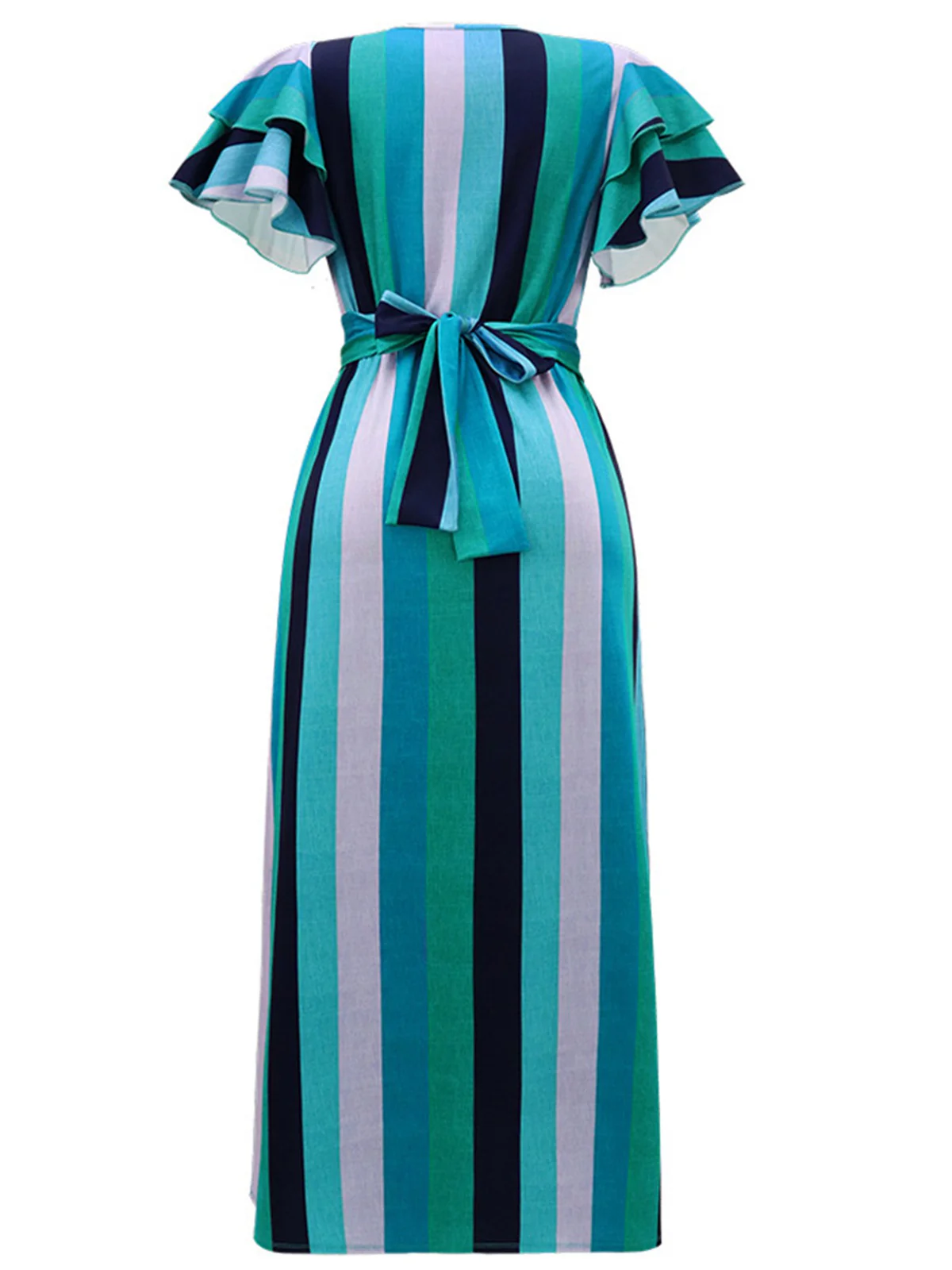 1970s Roman Stripes Ruffle Sleeve Dress - Image 4
