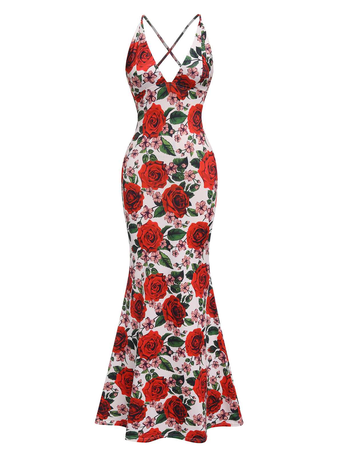 1970s Rose Halter Backless Dress - Image 2