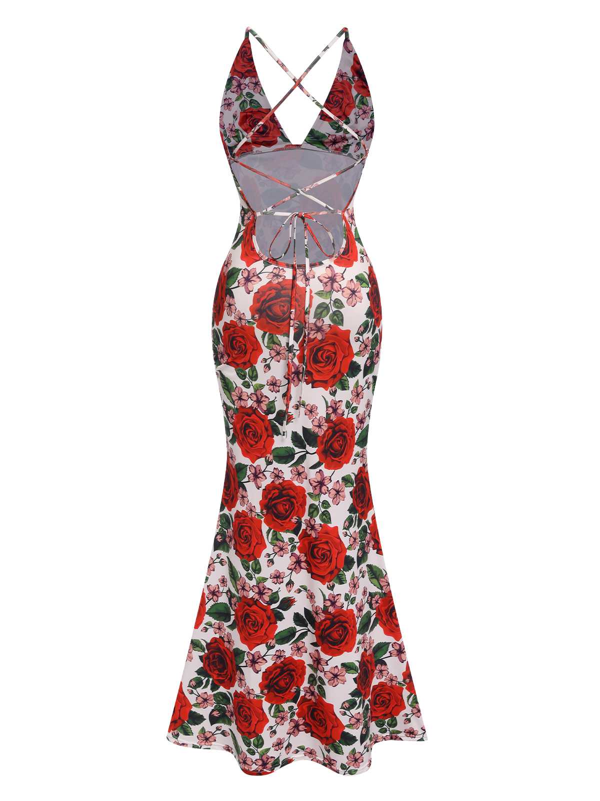 1970s Rose Halter Backless Dress - Image 3