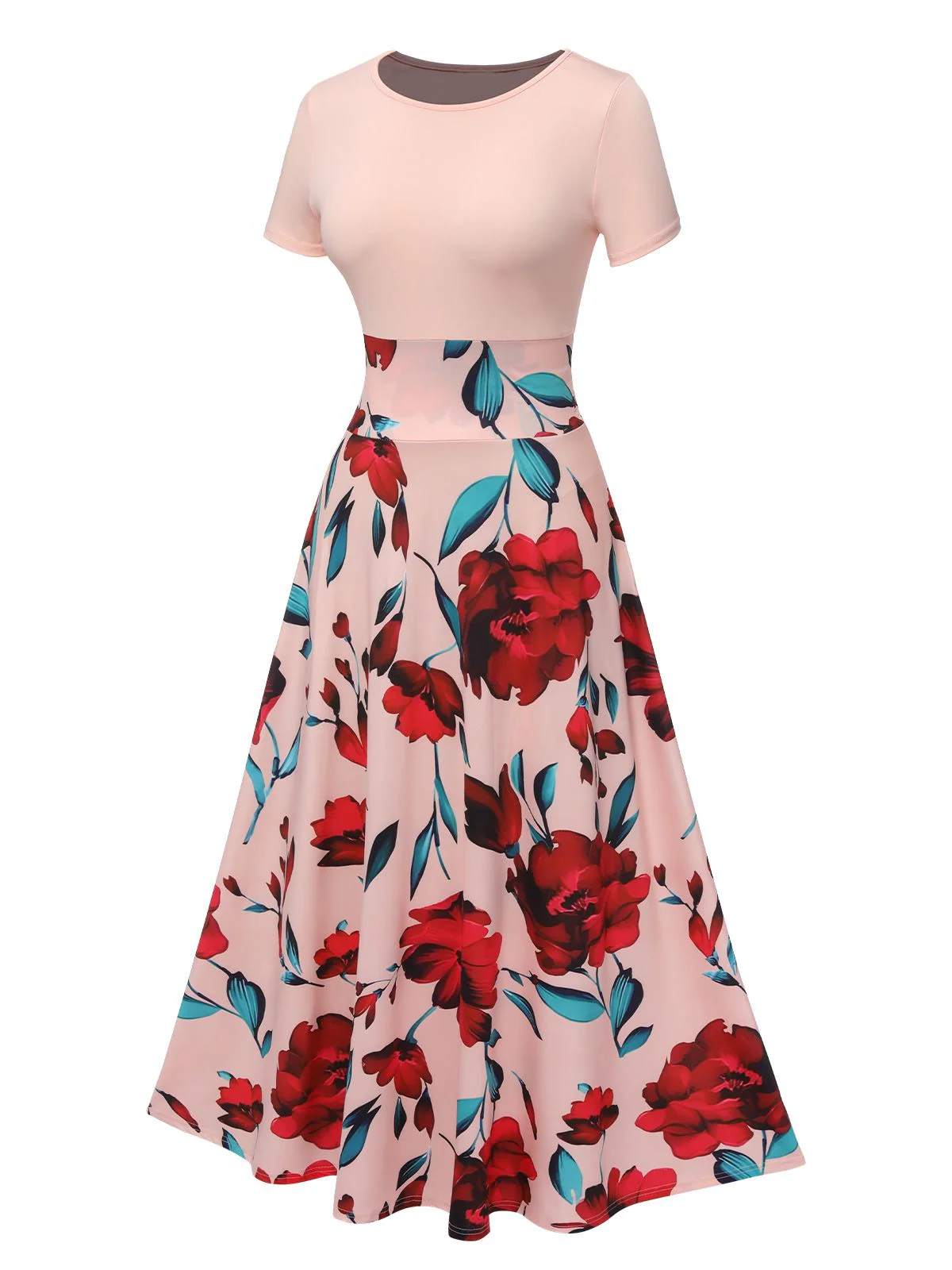 1970s Round Neck Floral Patchwork Dress - Image 2