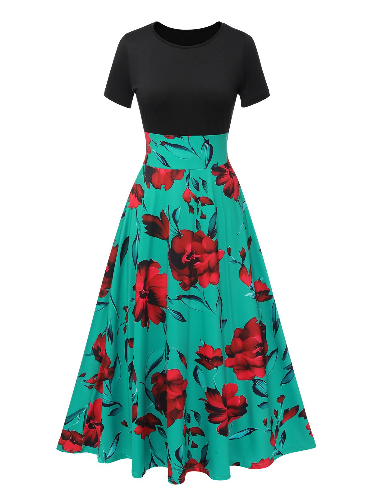 1970s Round Neck Floral Patchwork Dress - Image 6