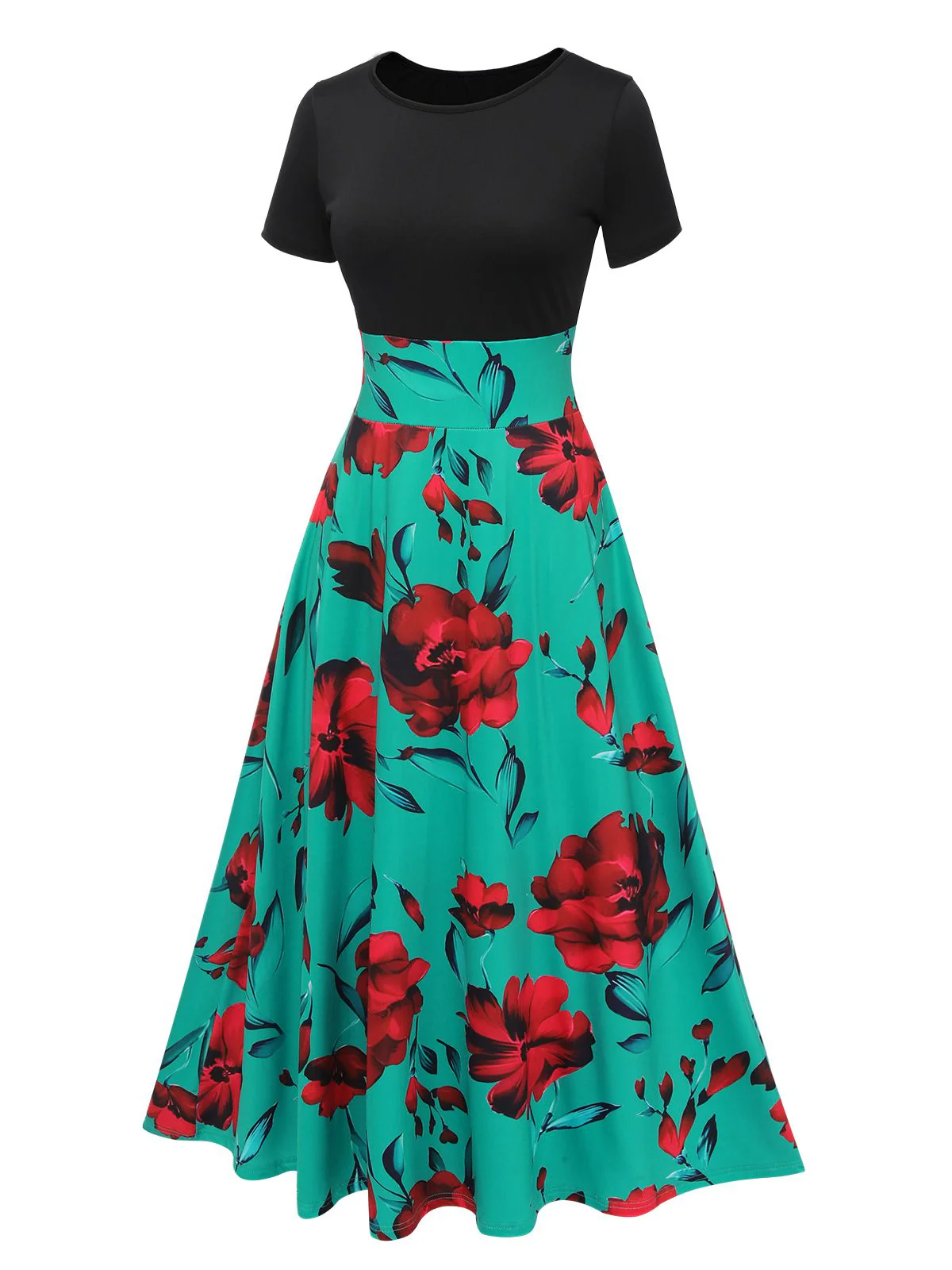 1970s Round Neck Floral Patchwork Dress - Image 7