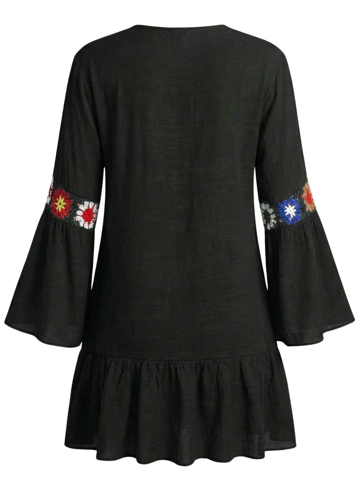 1970s Ruffle Embroidery Floral V-Neck Cover-Up - Image 3