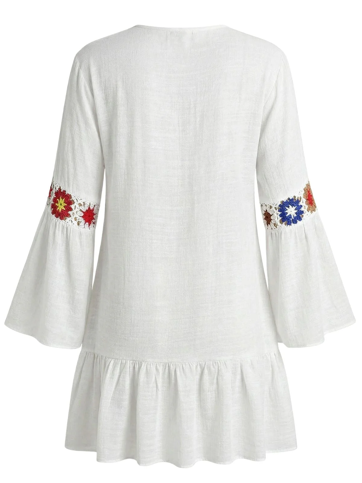 1970s Ruffle Embroidery Floral V-Neck Cover-Up - Image 6