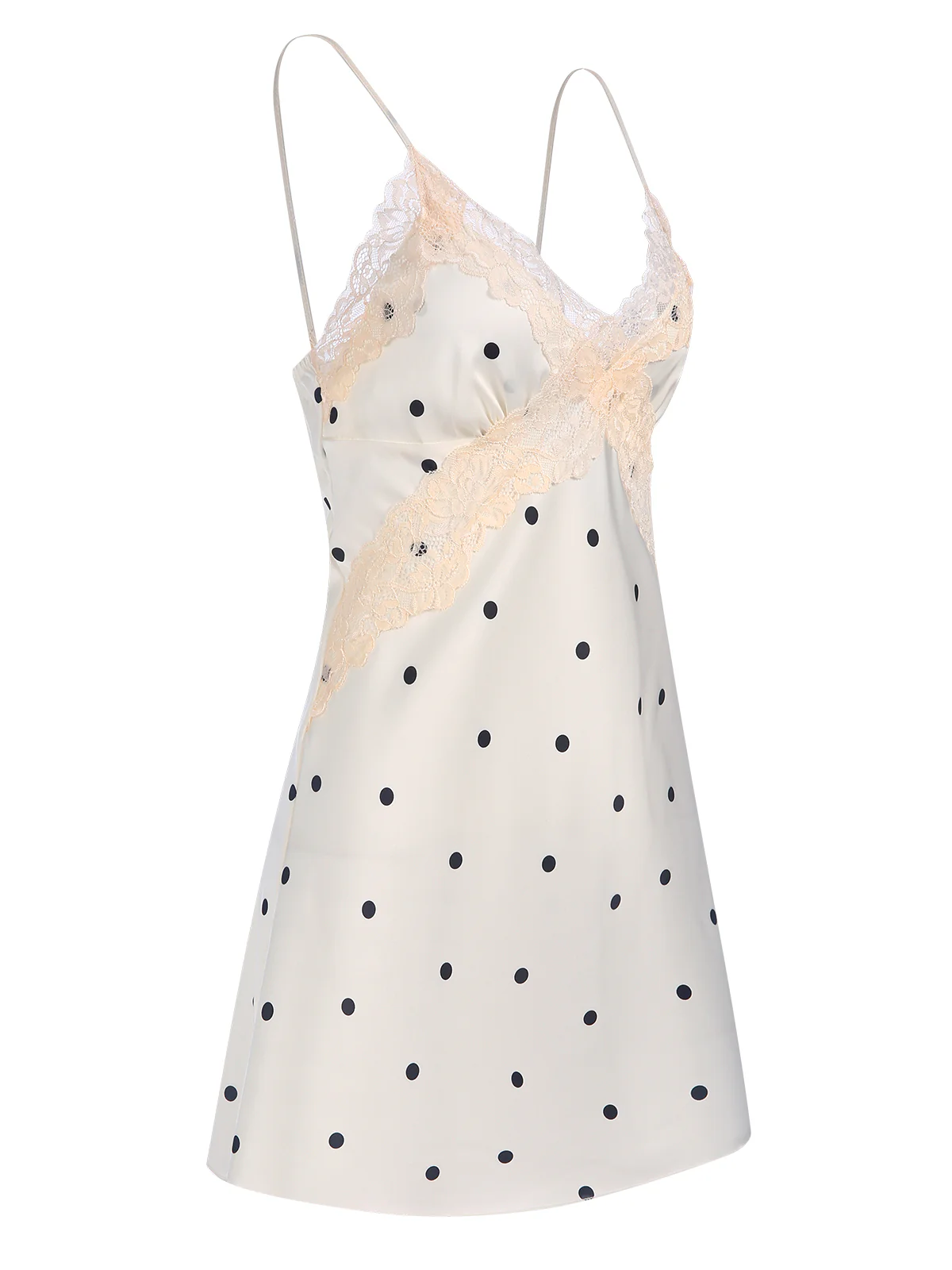 1970s Satin Polka Dot Lace Silk Nightdress - Image 2