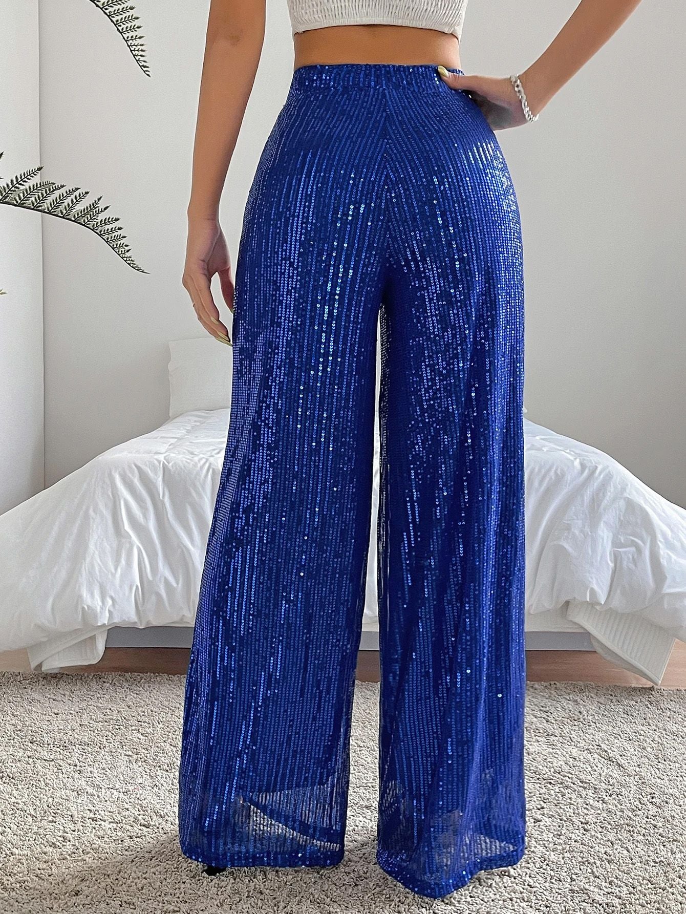 1970s Sequin Loose Flowy Wide-Leg Pants - Image 8
