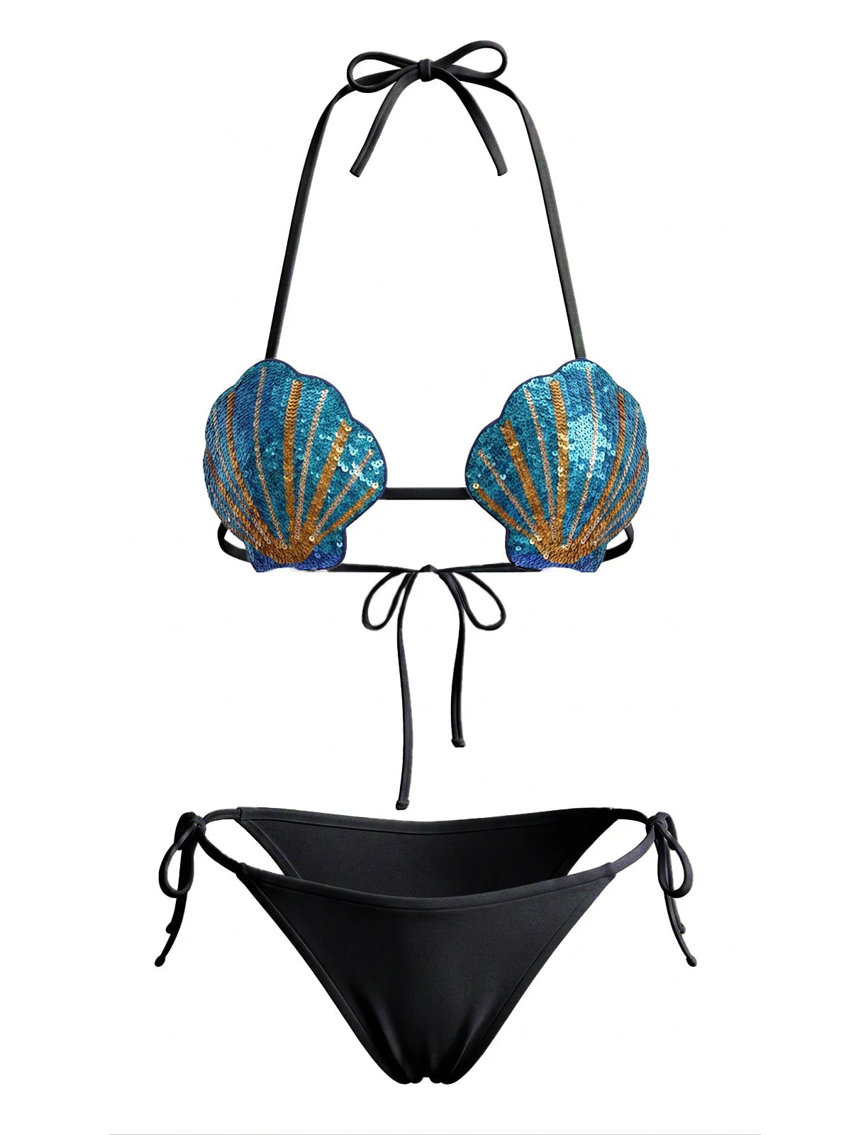 1970s Sequined Embellished Shell Triangle Bikini Set - Image 2