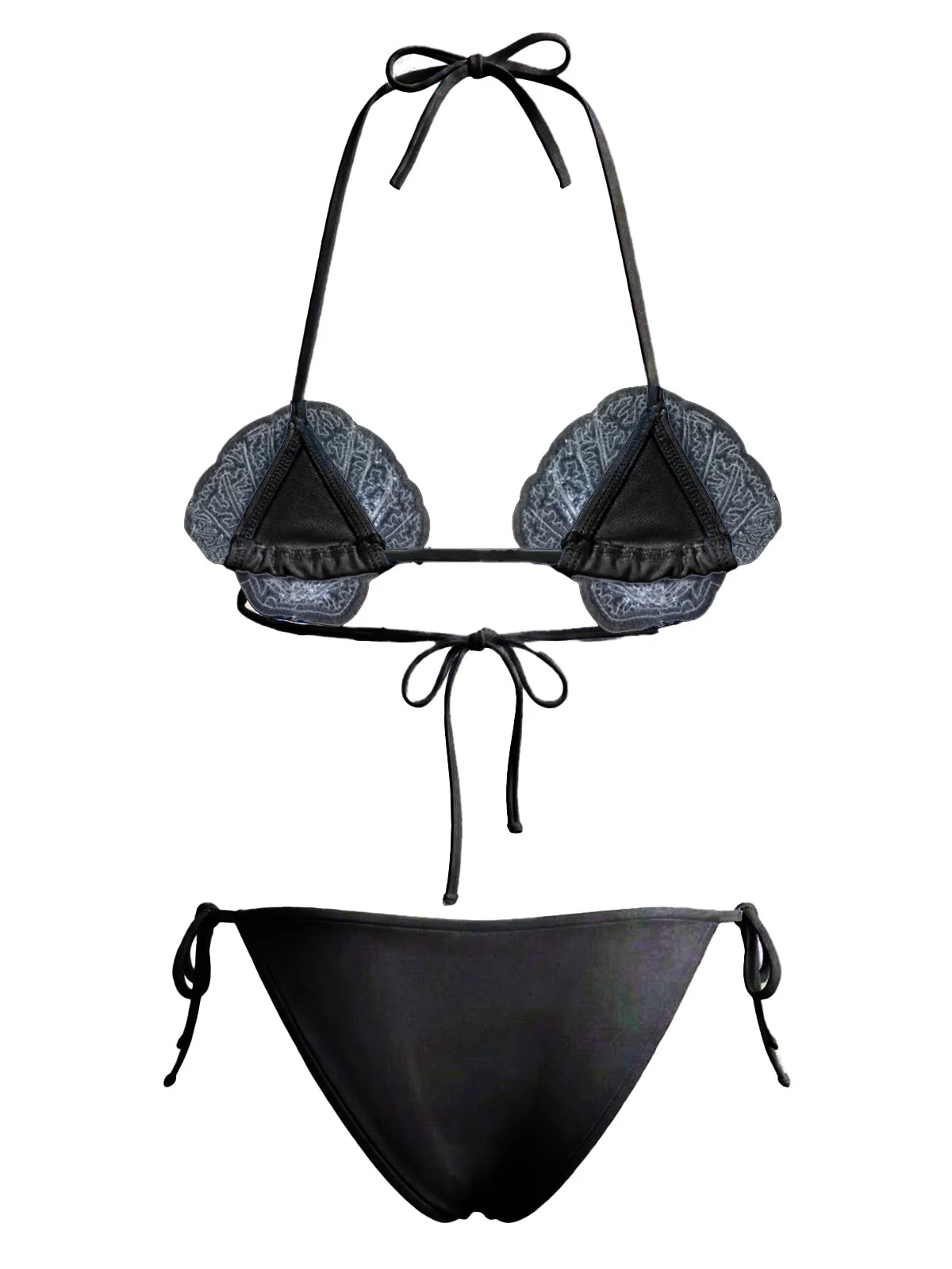 1970s Sequined Embellished Shell Triangle Bikini Set - Image 3