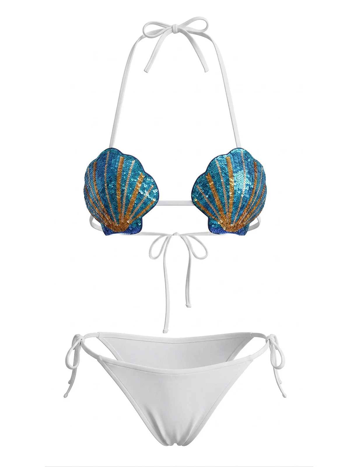 1970s Sequined Embellished Shell Triangle Bikini Set - Image 4