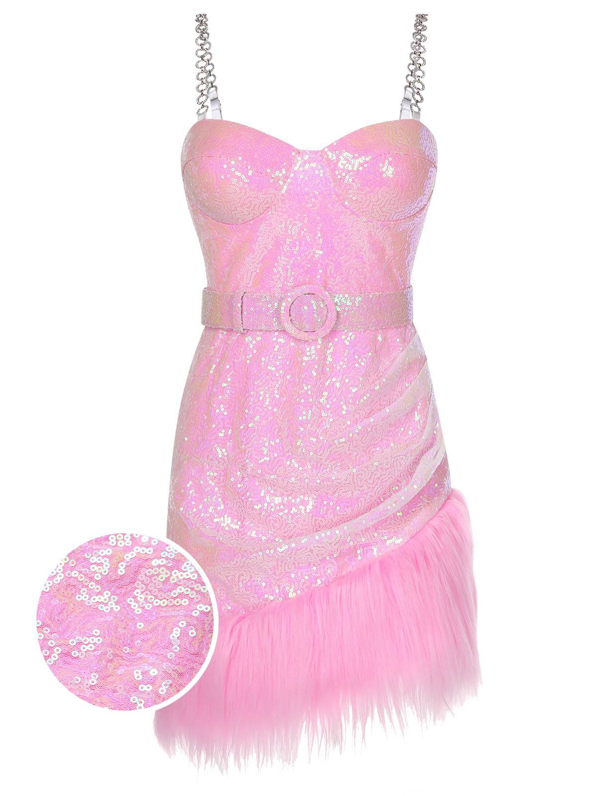 1970s Sequined Feather Spaghetti Strap Dress - Image 7