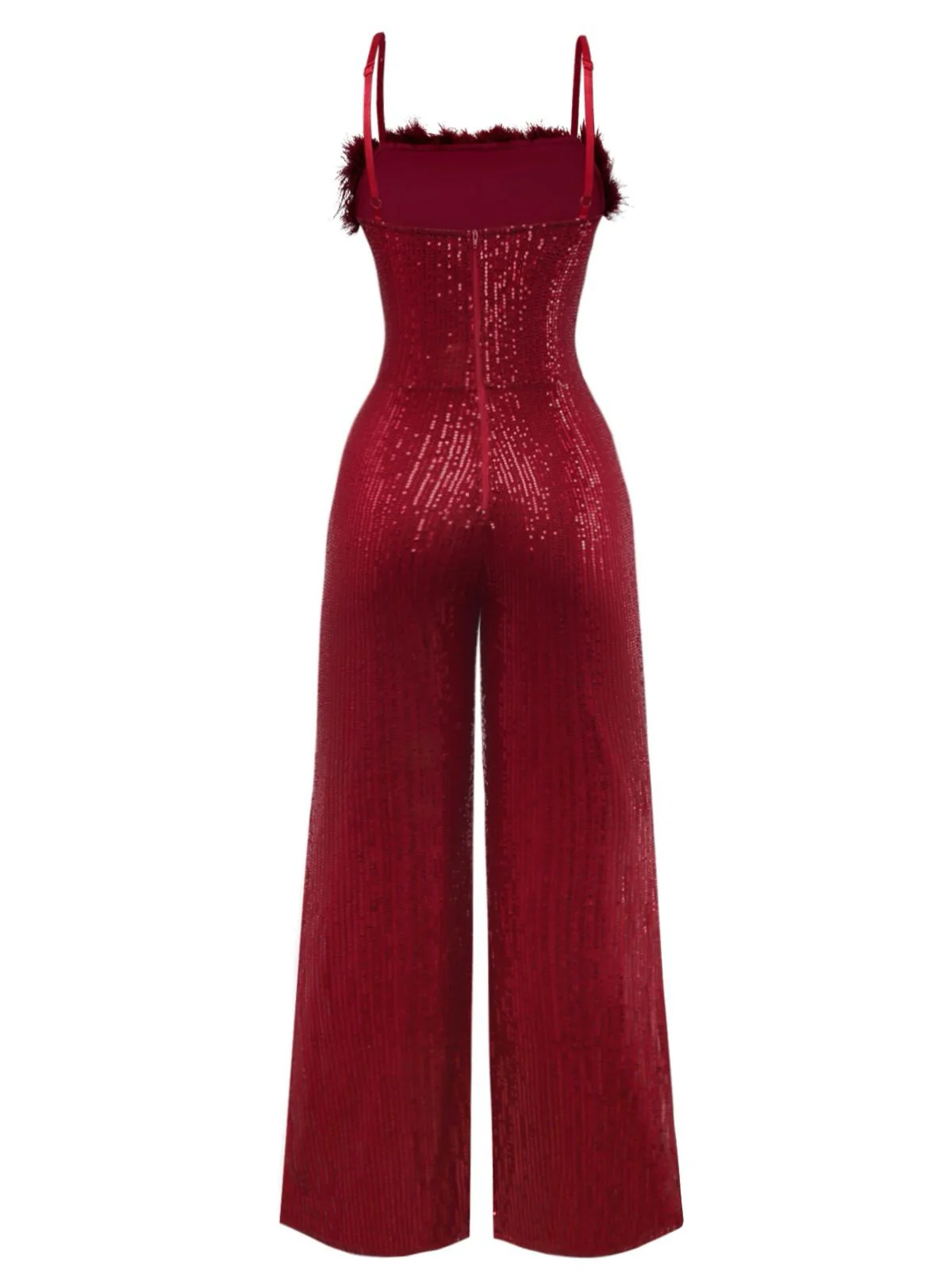 1970s Sequined Fur Trim Patchwork Spaghetti Strap Jumpsuit - Image 2