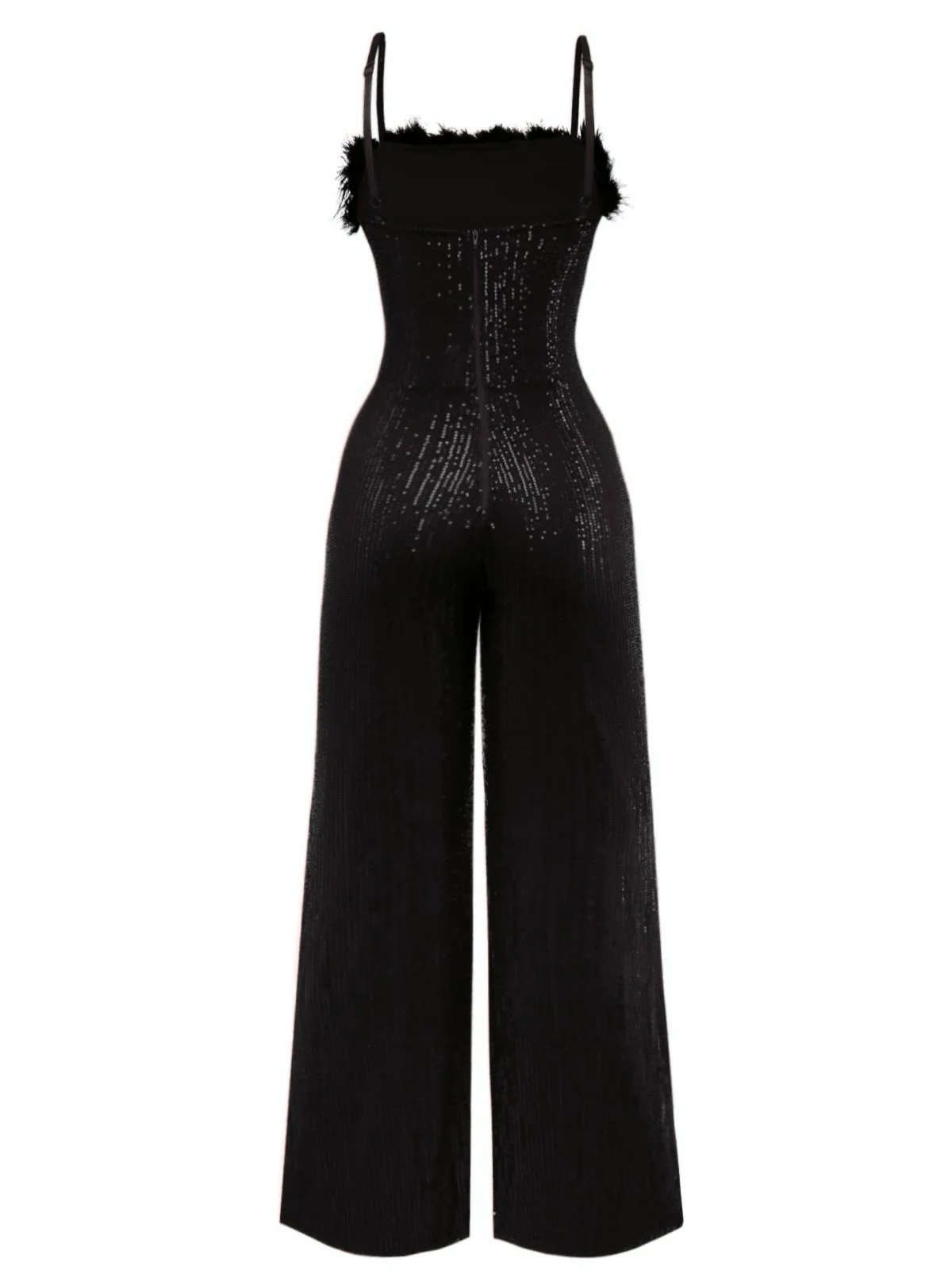 1970s Sequined Fur Trim Patchwork Spaghetti Strap Jumpsuit - Image 5