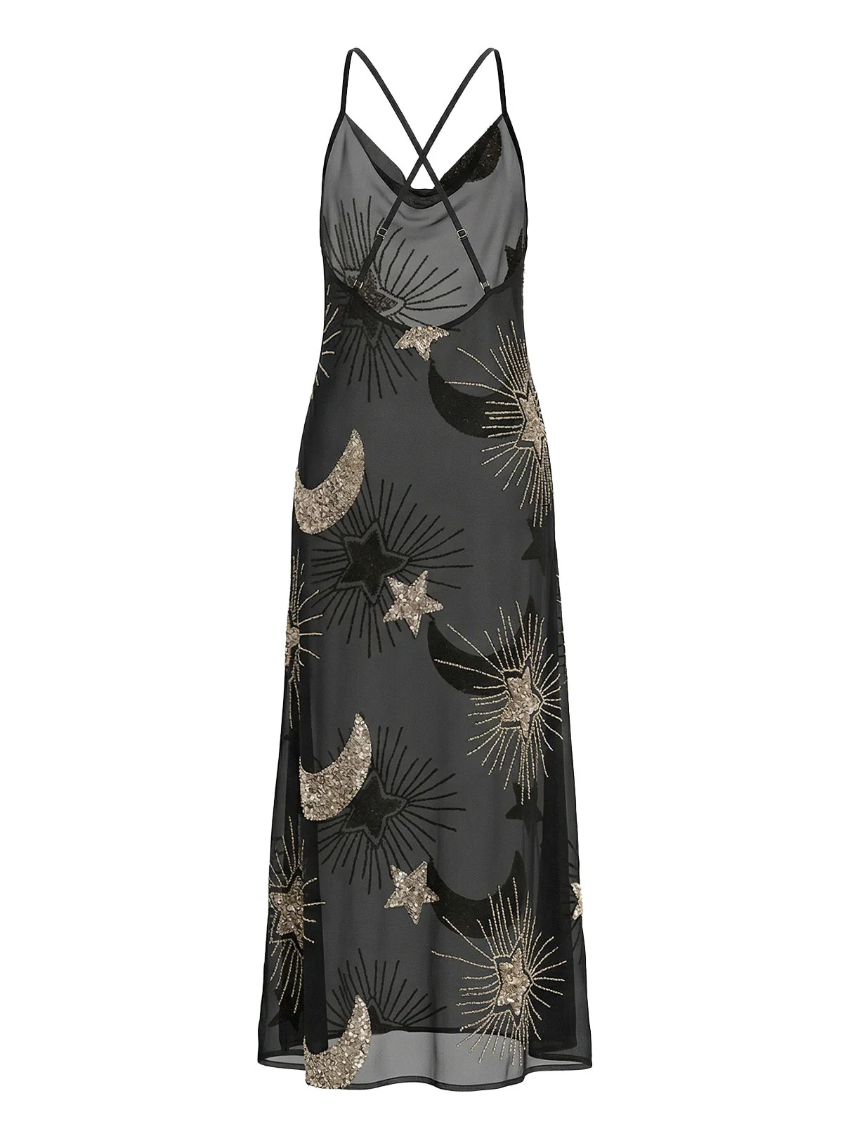 1970s Sheer Celestial Embroidered Sequin Maxi Cover-Up Dress - Image 2