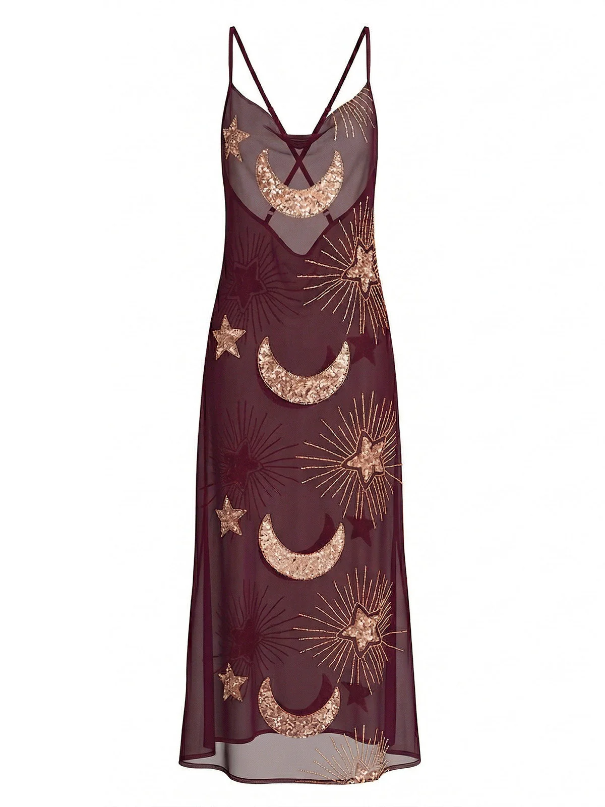 1970s Sheer Celestial Embroidered Sequin Maxi Cover-Up Dress - Image 3