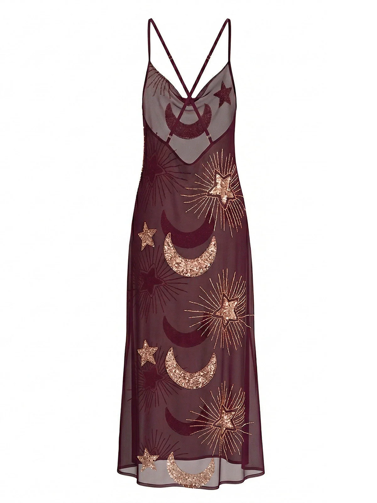 1970s Sheer Celestial Embroidered Sequin Maxi Cover-Up Dress - Image 4