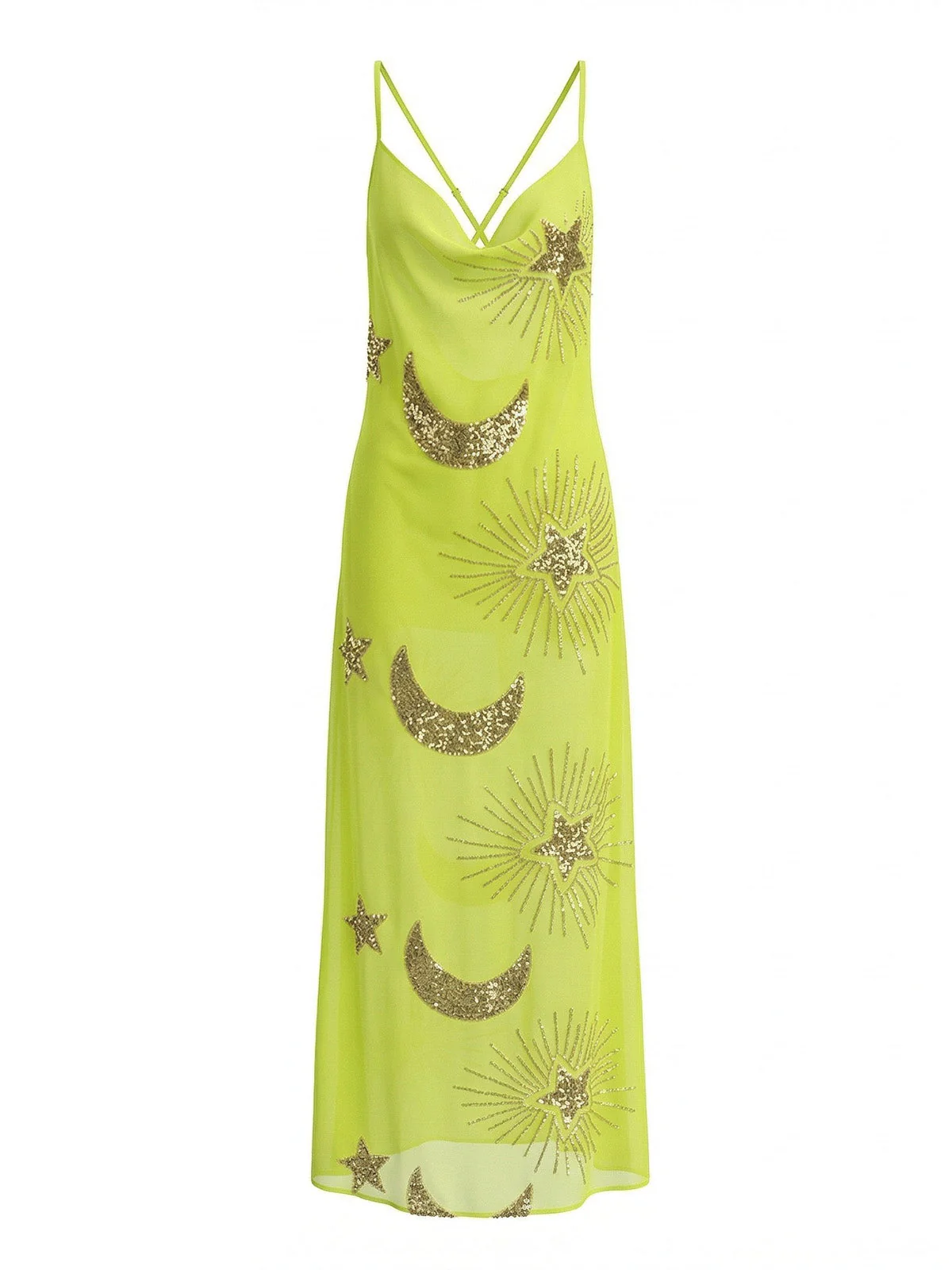 1970s Sheer Celestial Embroidered Sequin Maxi Cover-Up Dress - Image 6